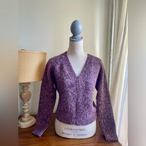Theory V-Neck Sweater in Marled Alpaca Wool, Size P/XS